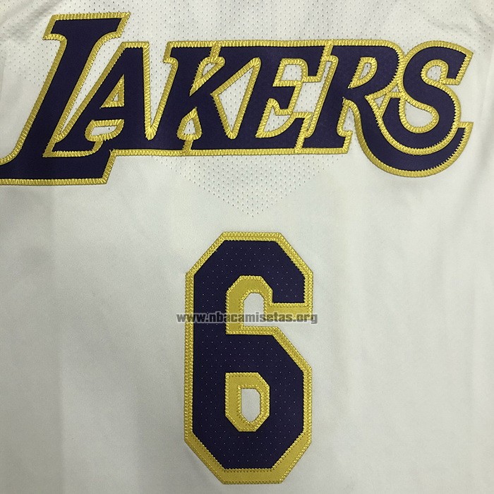 Camiseta Los Angeles Lakers LeBron James NO 6 Association Autentico Blanco